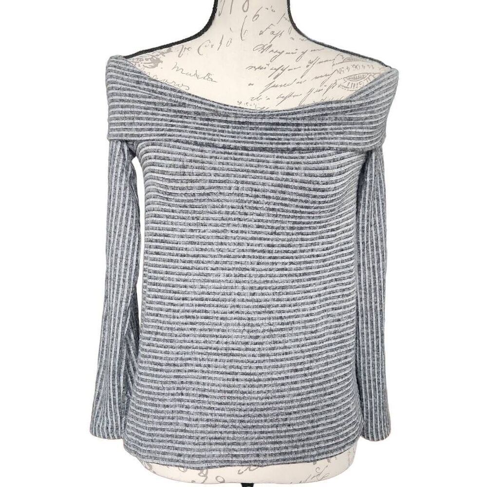 Express Women's Size Small Gray Stripe Off Shoulder Soft Long Sleeve Top